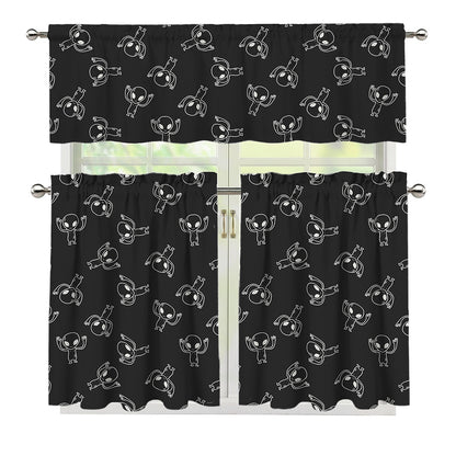 Black And White Alien Print 3 Piece Kitchen Curtains