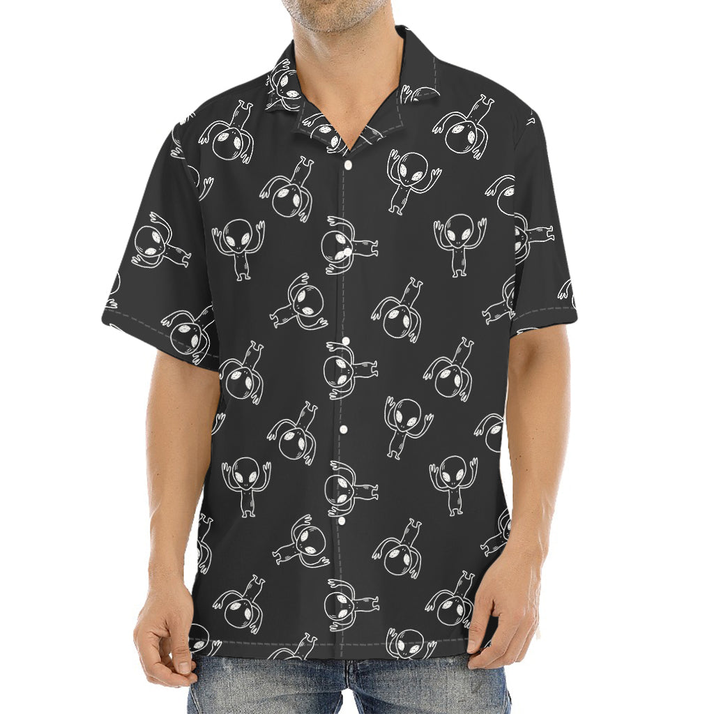 Black And White Alien Print Aloha Shirt