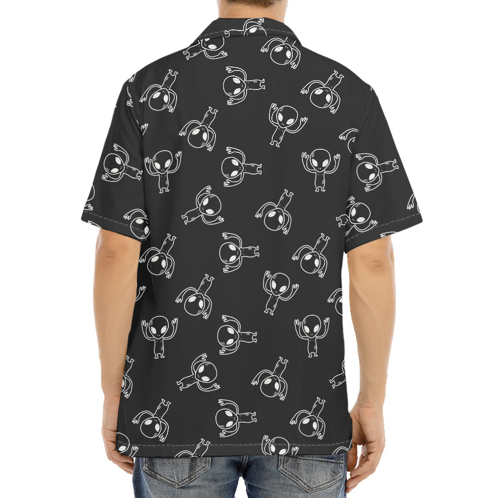 Black And White Alien Print Aloha Shirt