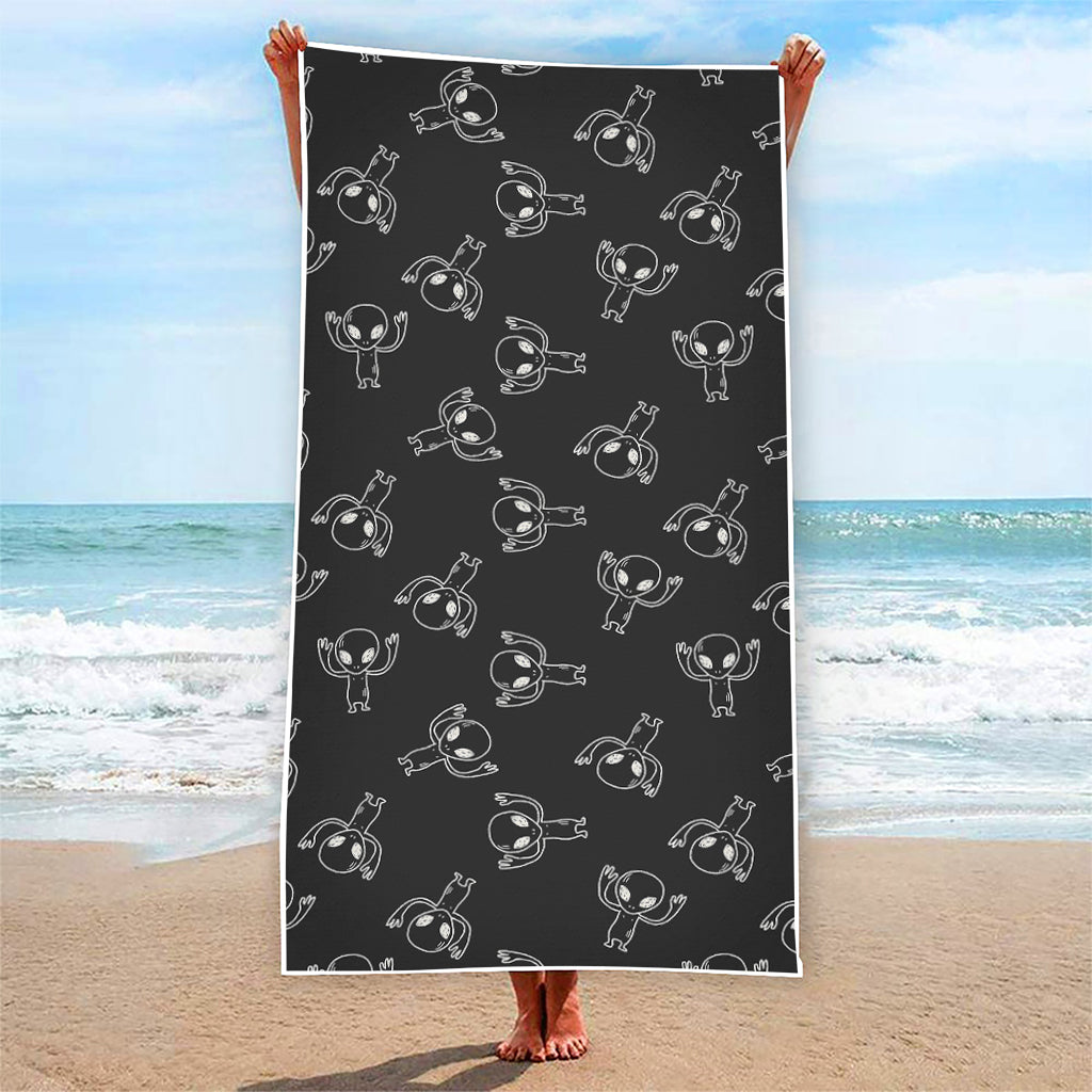 Black And White Alien Print Beach Towel