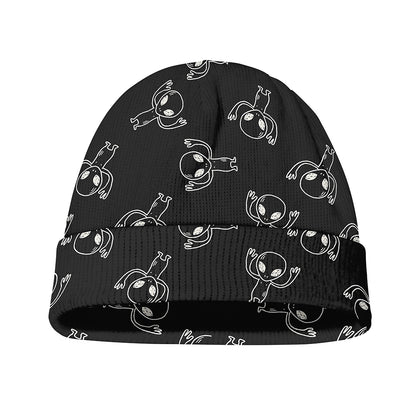 Black And White Alien Print Beanie