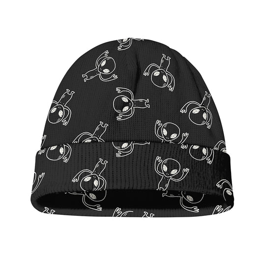 Black And White Alien Print Beanie