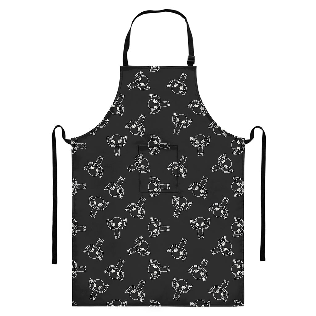 Black And White Alien Print Bib Apron With Pocket