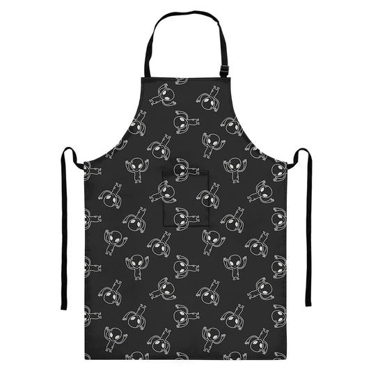 Black And White Alien Print Bib Apron With Pocket