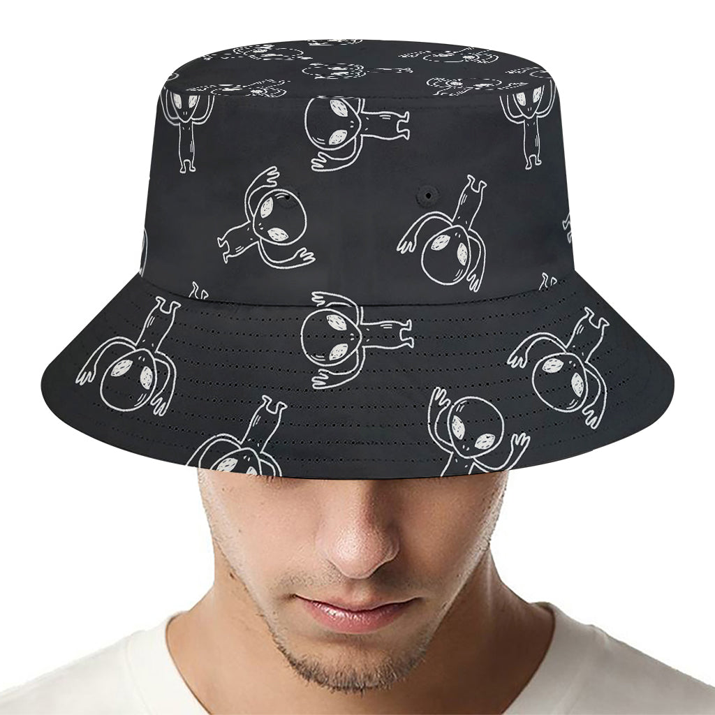 Black And White Alien Print Bucket Hat