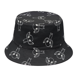 Black And White Alien Print Bucket Hat