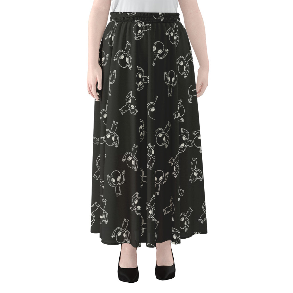 Black And White Alien Print Chiffon Maxi Skirt