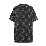 Black And White Alien Print Cotton Hawaiian Shirt