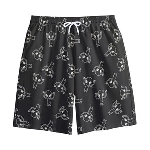 Black And White Alien Print Cotton Shorts