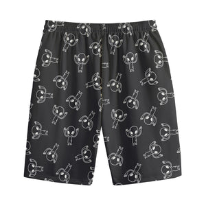 Black And White Alien Print Cotton Shorts