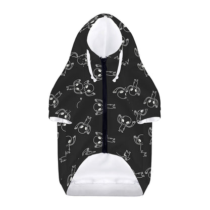 Black And White Alien Print Dog Zip Up Hoodie