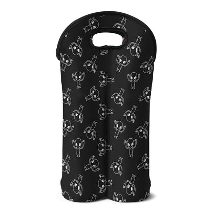 Black And White Alien Print Double Neoprene Wine Tote
