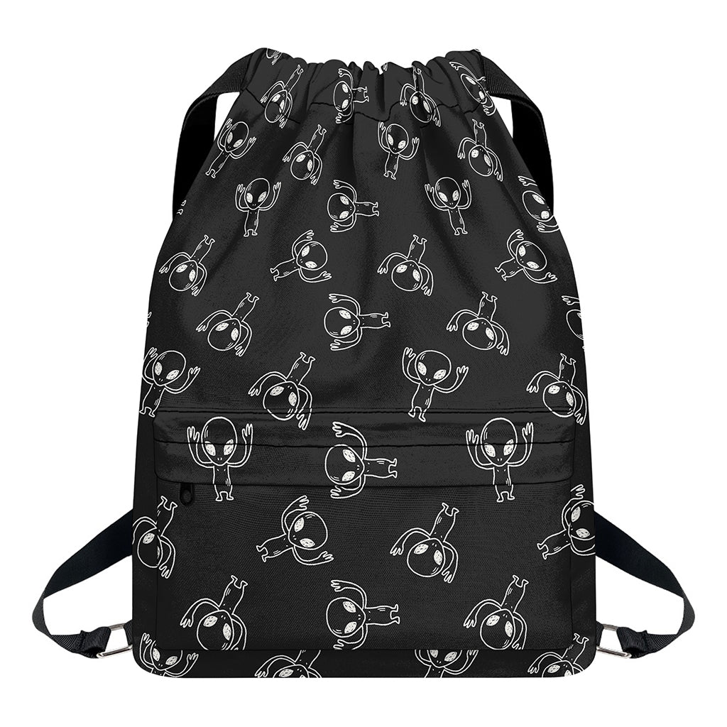 Black And White Alien Print Drawstring Backpack