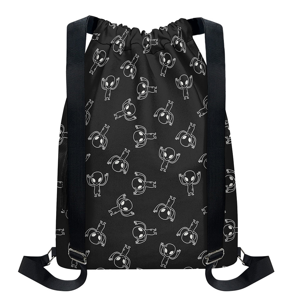 Black And White Alien Print Drawstring Backpack