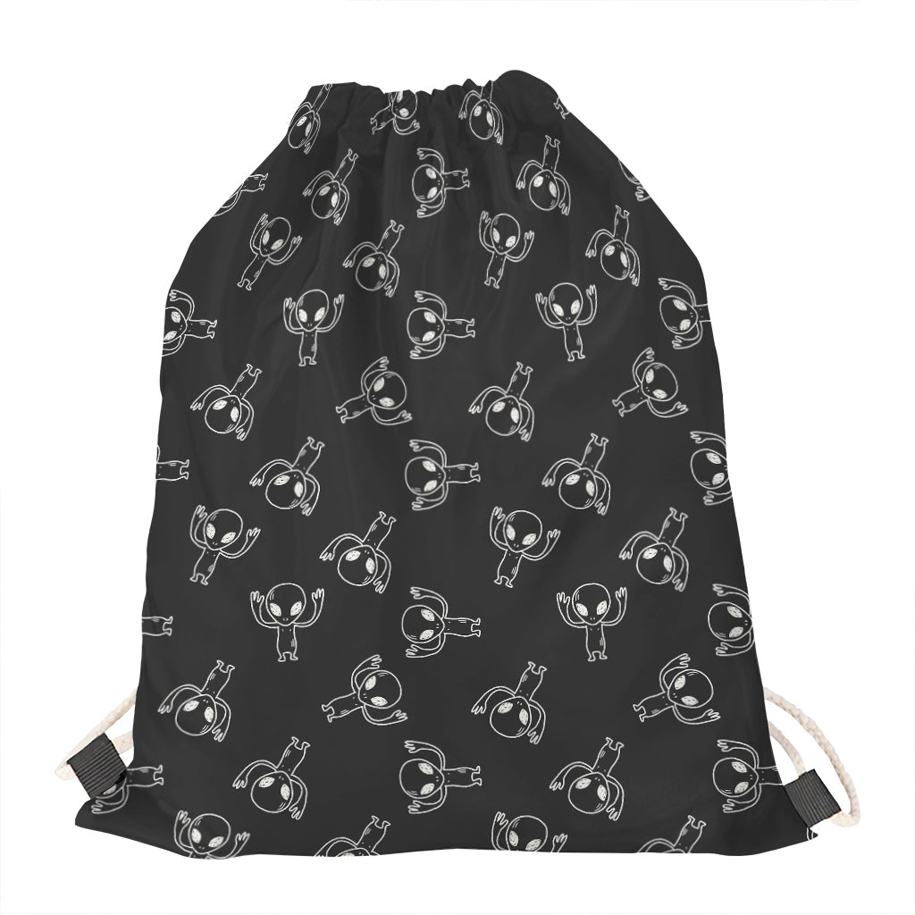 Black And White Alien Print Drawstring Bag