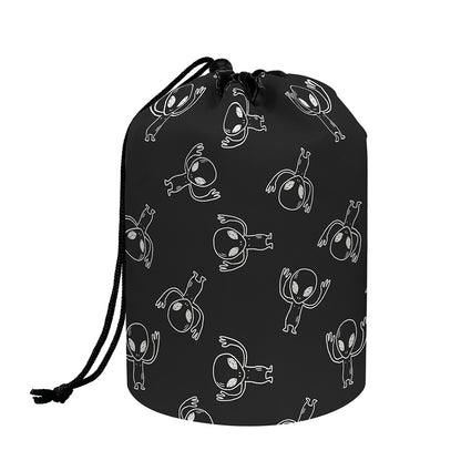 Black And White Alien Print Drawstring Makeup Bag