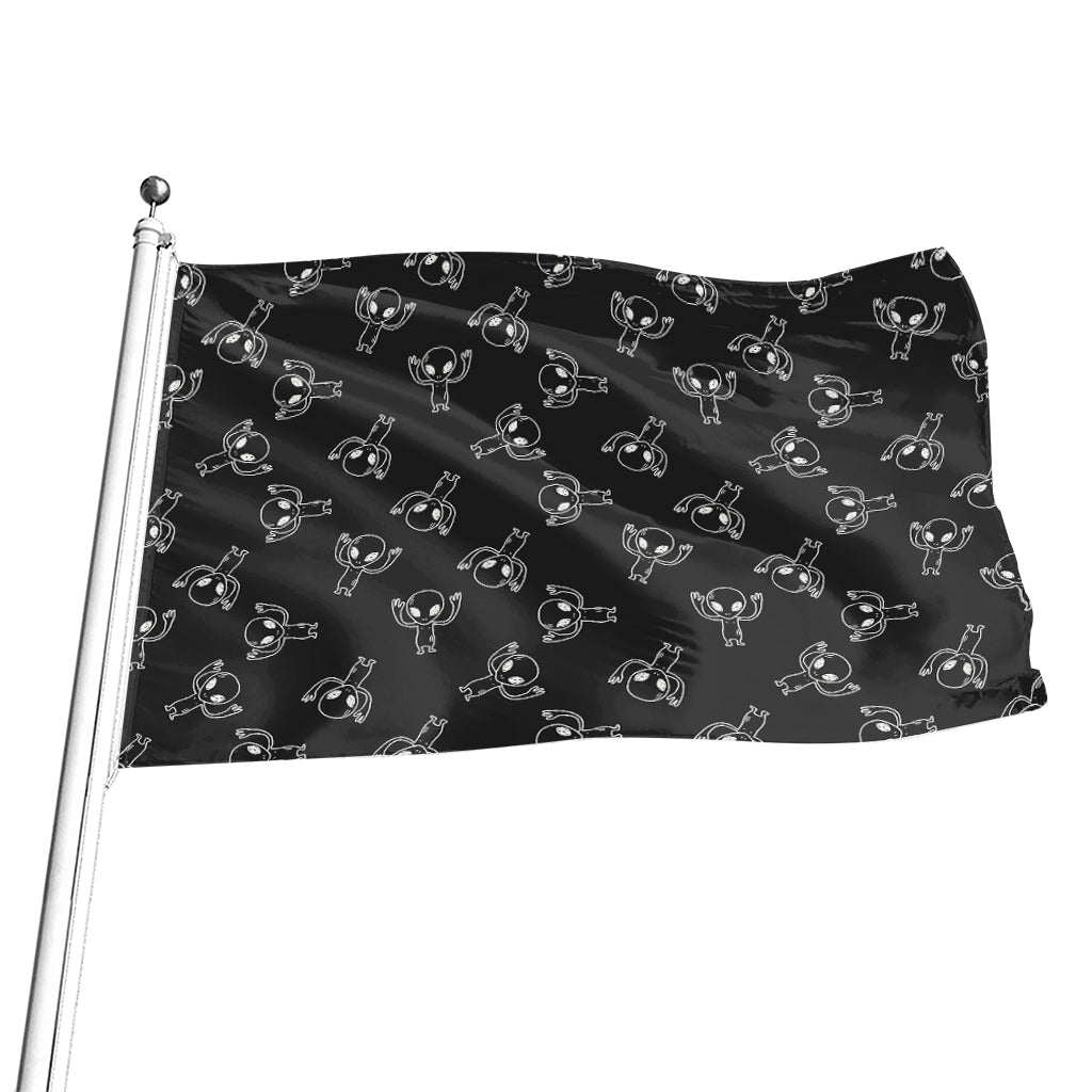 Black And White Alien Print Flag