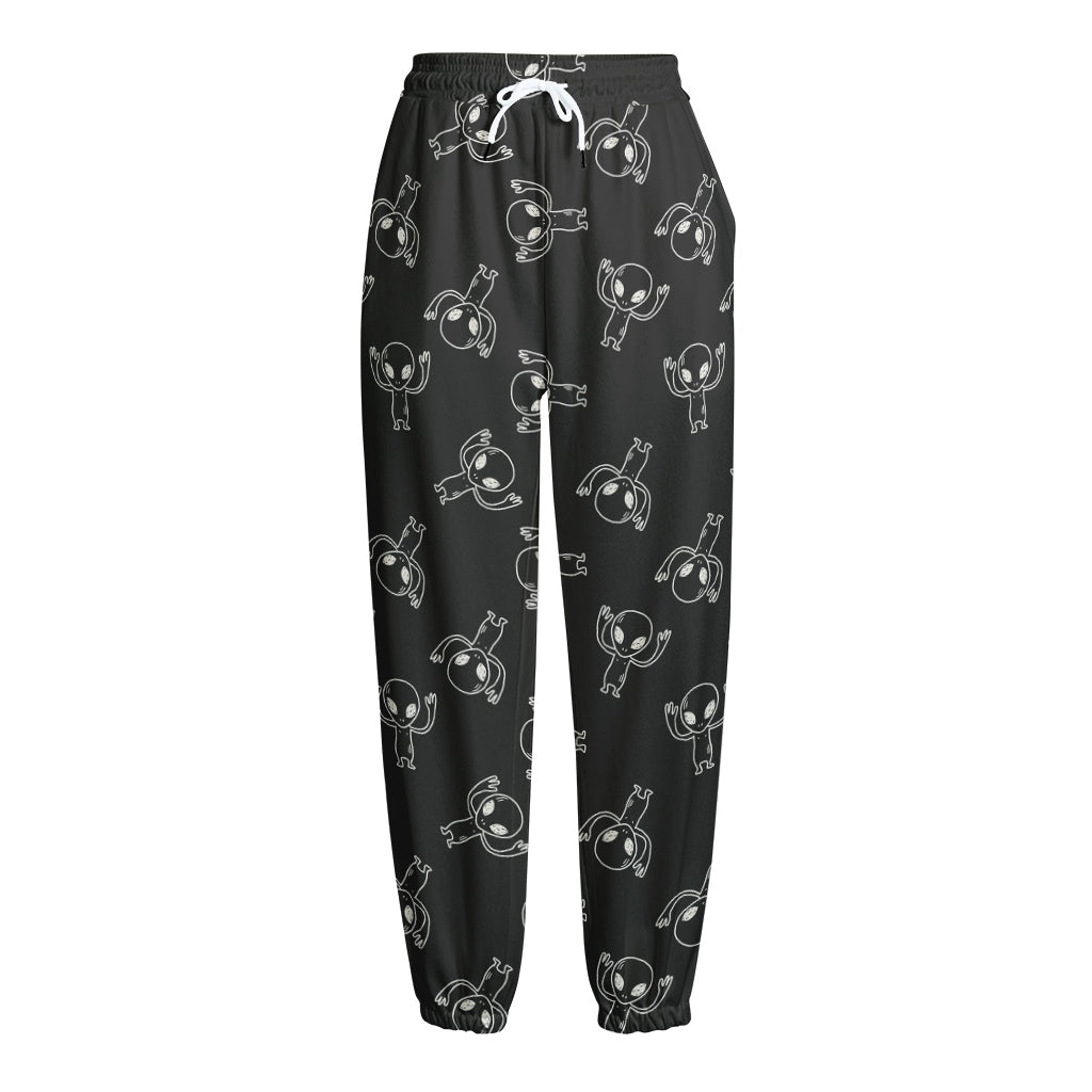 Black And White Alien Print Fleece Lined Knit Pants