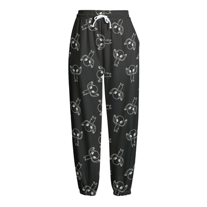 Black And White Alien Print Fleece Lined Knit Pants