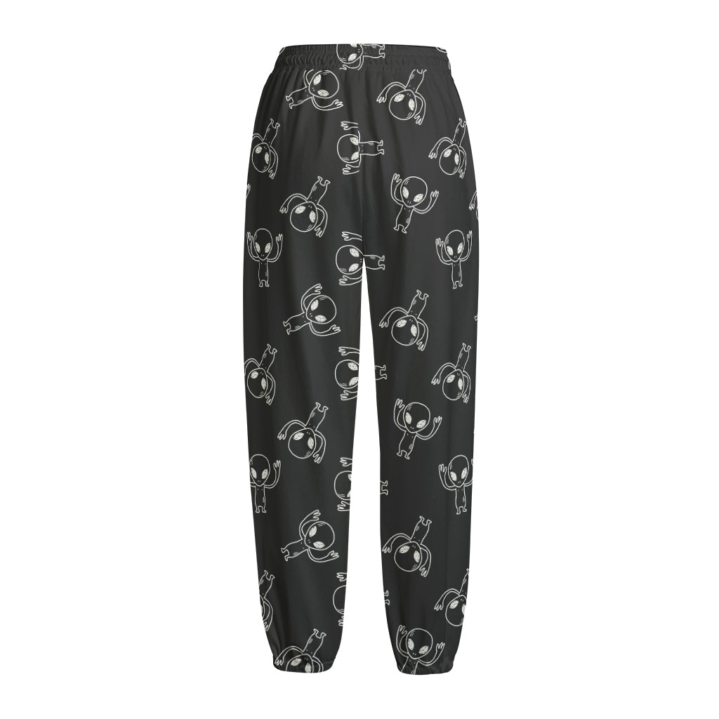 Black And White Alien Print Fleece Lined Knit Pants