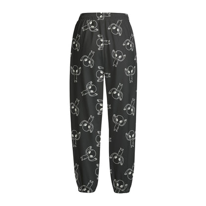 Black And White Alien Print Fleece Lined Knit Pants
