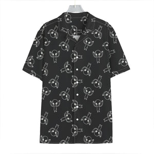 Black And White Alien Print Hawaiian Shirt