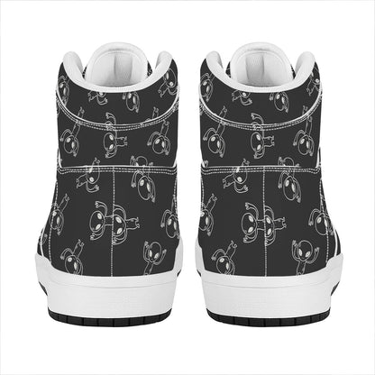 Black And White Alien Print High Top Leather Sneakers