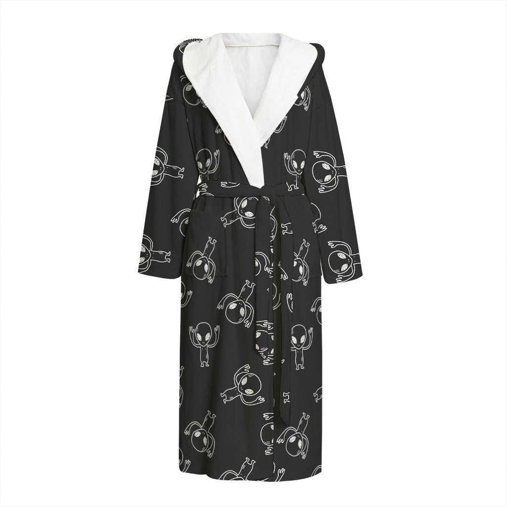 Black And White Alien Print Hooded Bathrobe