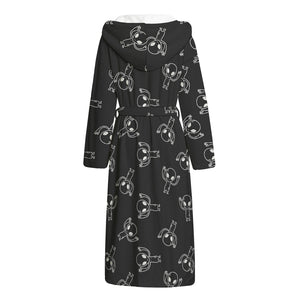 Black And White Alien Print Hooded Bathrobe