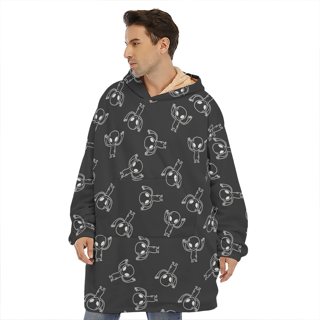 Black And White Alien Print Hoodie Blanket