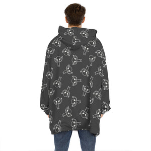 Black And White Alien Print Hoodie Blanket