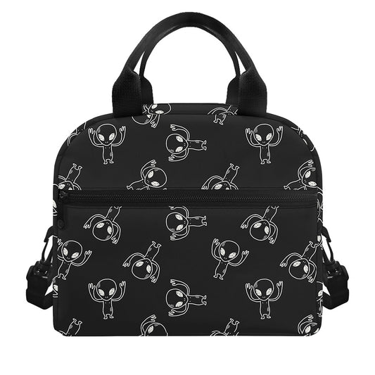 Black And White Alien Print Insulated Lunch Bag