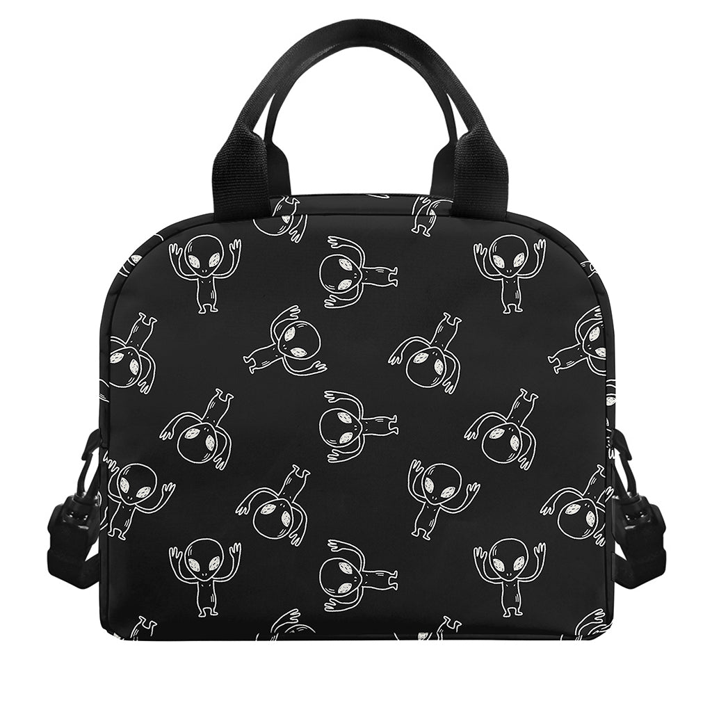 Black And White Alien Print Insulated Lunch Bag