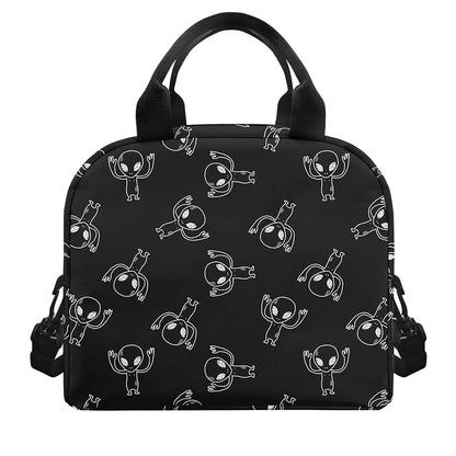 Black And White Alien Print Insulated Lunch Bag