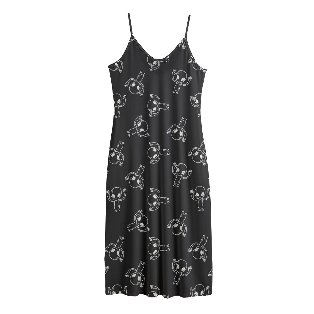 Black And White Alien Print Jersey Midi Cami Dress