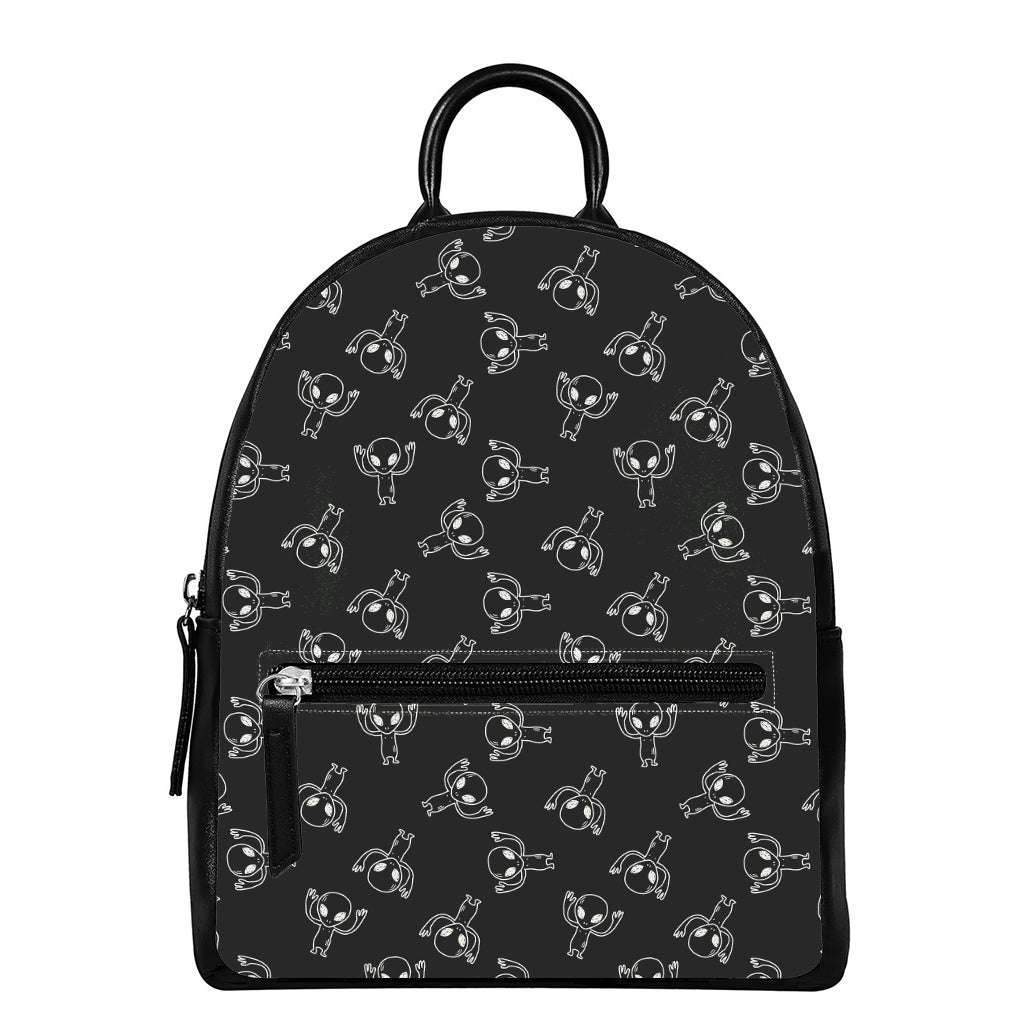 Black And White Alien Print Leather Backpack