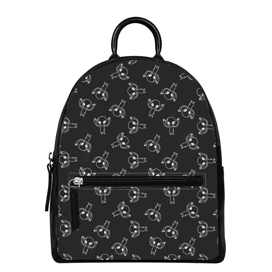 Black And White Alien Print Leather Backpack