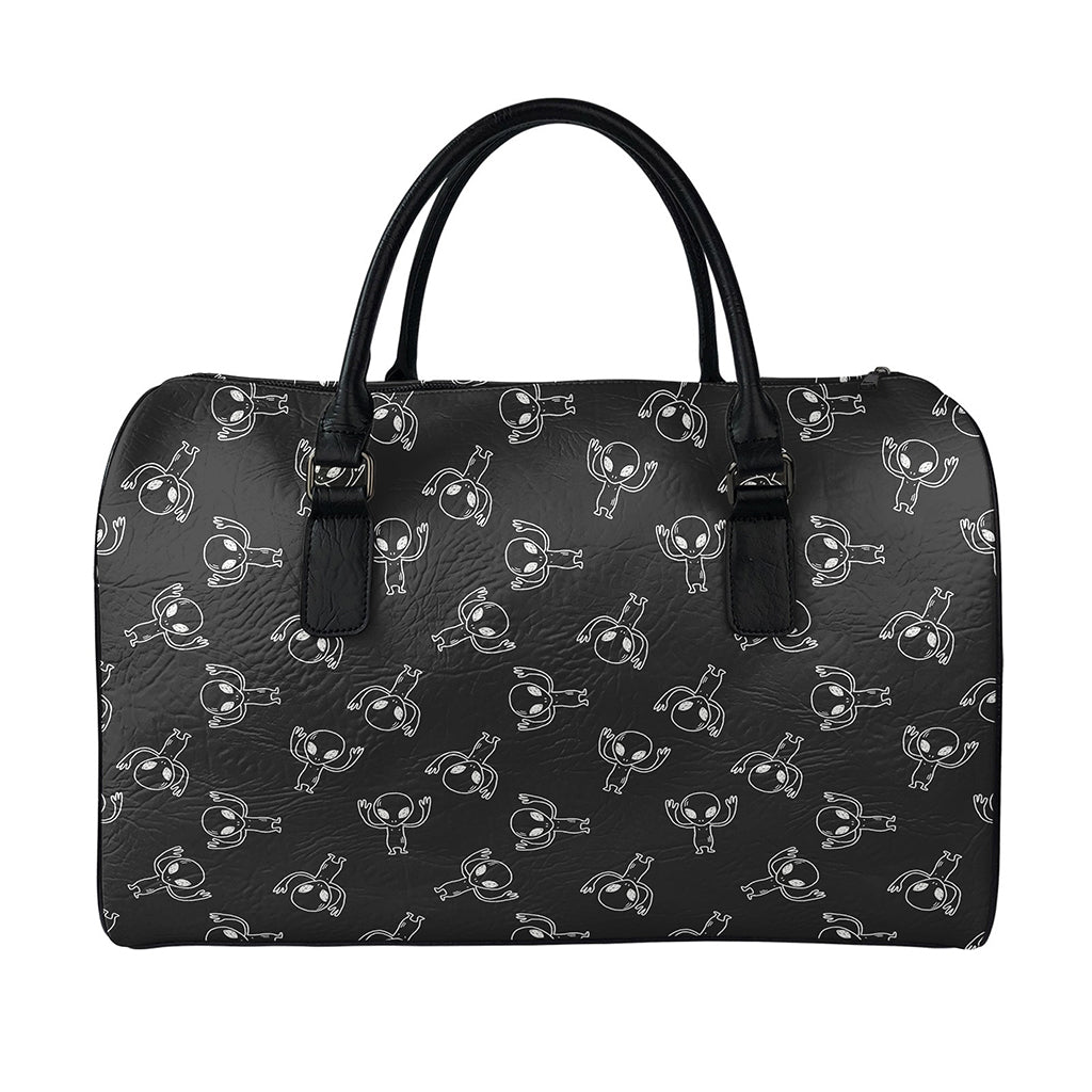 Black And White Alien Print Leather Duffle Bag