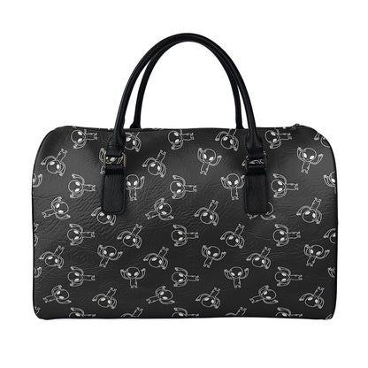 Black And White Alien Print Leather Duffle Bag