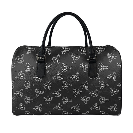 Black And White Alien Print Leather Duffle Bag