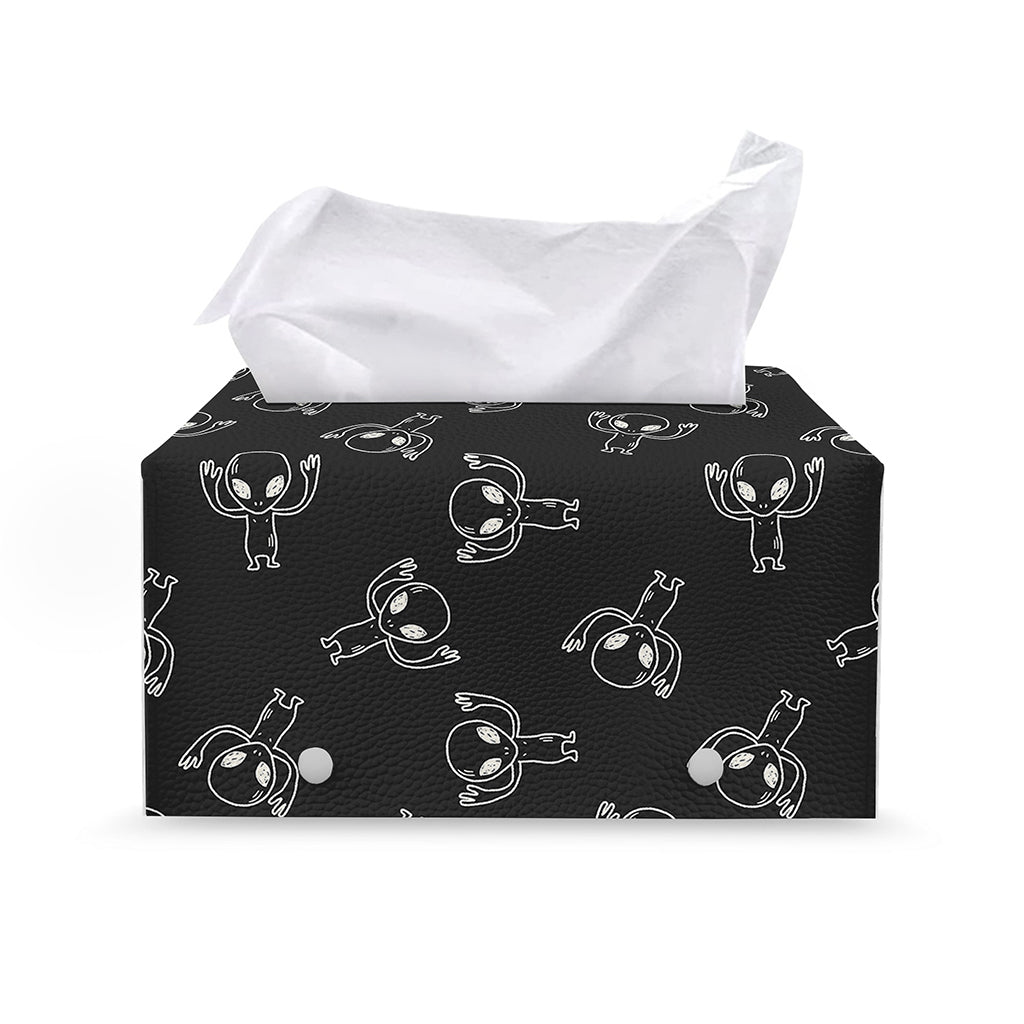 Black And White Alien Print Leather Tissue Box Cover