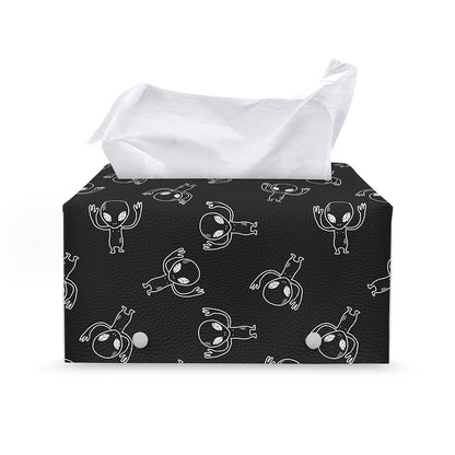 Black And White Alien Print Leather Tissue Box Cover