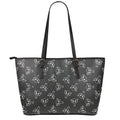 Black And White Alien Print Leather Tote Bag With Zipper