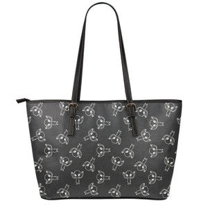 Black And White Alien Print Leather Tote Bag