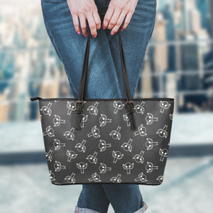 Black And White Alien Print Leather Tote Bag