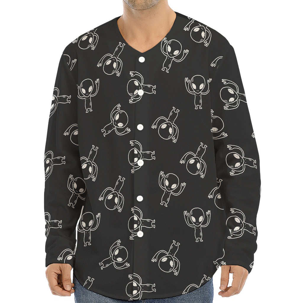 Black And White Alien Print Long Sleeve Baseball Jersey