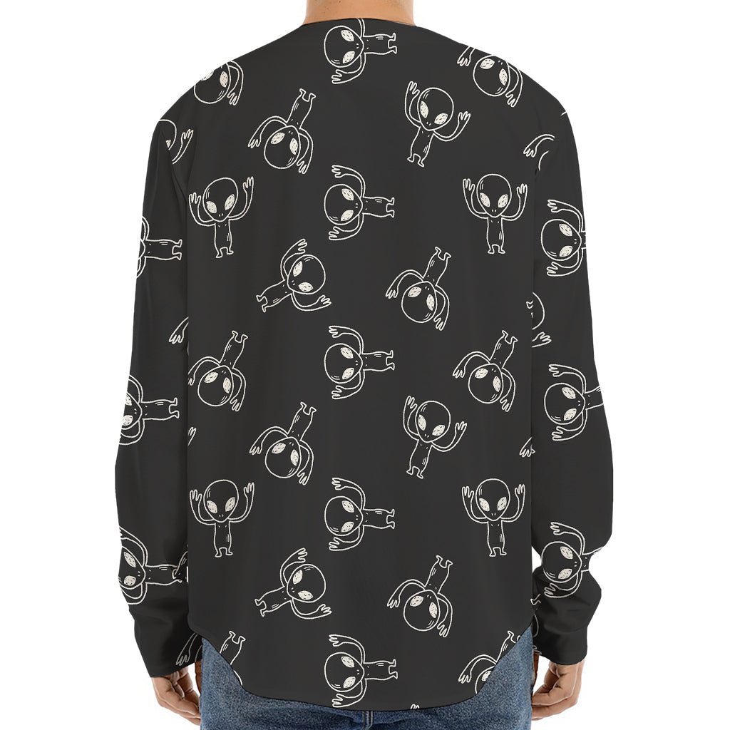 Black And White Alien Print Long Sleeve Baseball Jersey