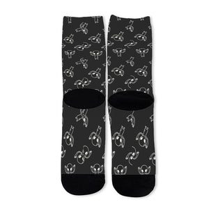 Black And White Alien Print Long Socks