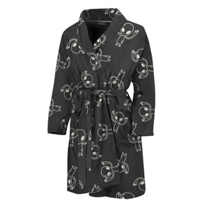 Black And White Alien Print Men's Bathrobe