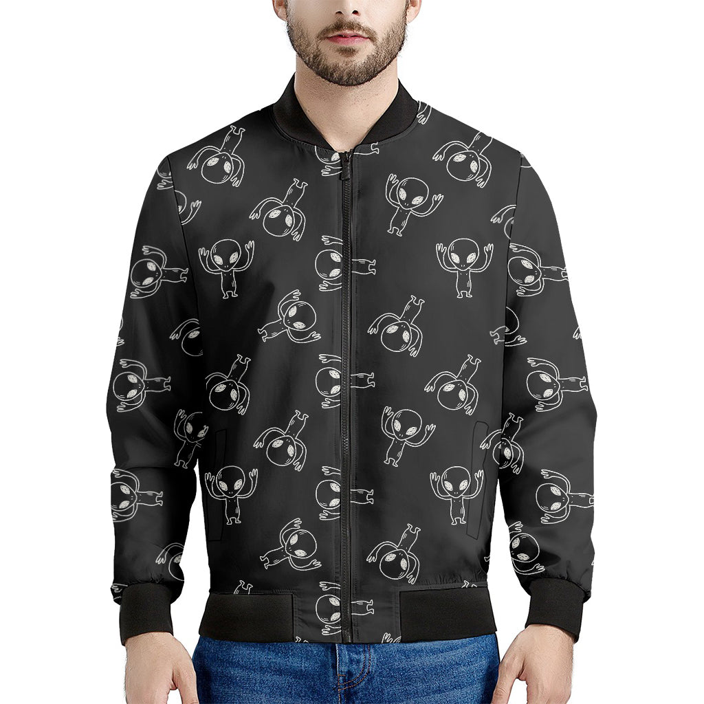 Black And White Alien Print Men's Bomber Jacket